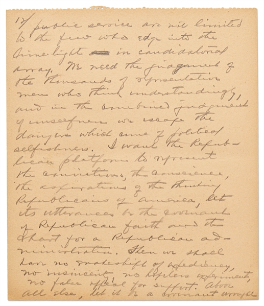 Warren G. Harding Signed & Handwritten 33pp. Speech -- ''We ought to declare an end to bureaucracy, crowned with autocracy…to a government by law and the free activities of a law-abiding people''