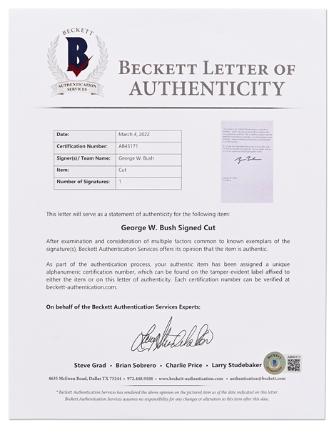 George W. Bush Signed Speech Delivered on 6 November 2001 --''...But a coalition partner must do more than just express sympathy; a coalition partner must perform...'' -- With Beckett COA