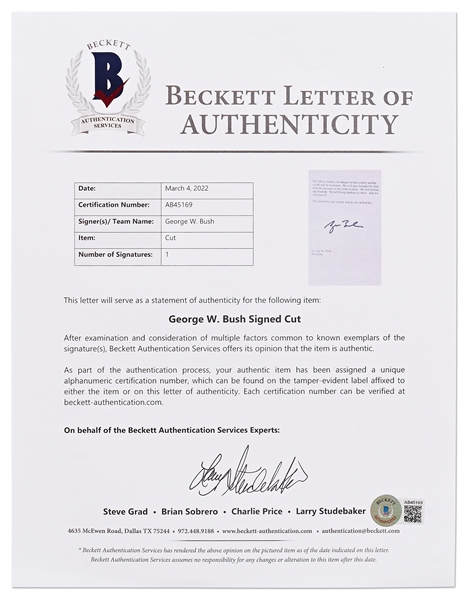 George W. Bush Signed Speech Delivered on 19 March 2003, Announcing the Commencement of Operation Iraqi Freedom -- With Beckett COA