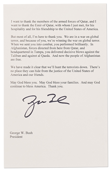 George W. Bush Signed ''Mission Accomplished'' Speech Delivered on 5 June 2003 to U.S. Soldiers Fighting in the Second Iraq War -- With Beckett COA