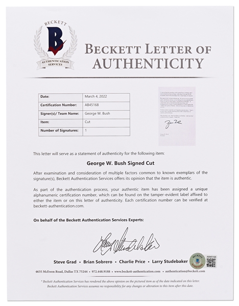 George W. Bush Signed ''Mission Accomplished'' Speech Delivered on 5 June 2003 to U.S. Soldiers Fighting in the Second Iraq War -- With Beckett COA