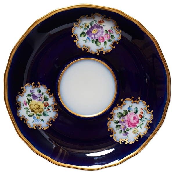 Margaret Thatcher Personally Owned China -- Tea Cup & Saucer in a Navy Blue Floral Pattern