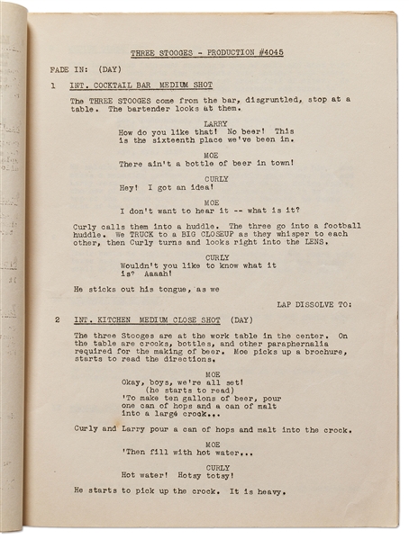 Moe Howard's Personally Owned Script for The Three Stooges 1946 Film ''Beer Barrel Polecats''