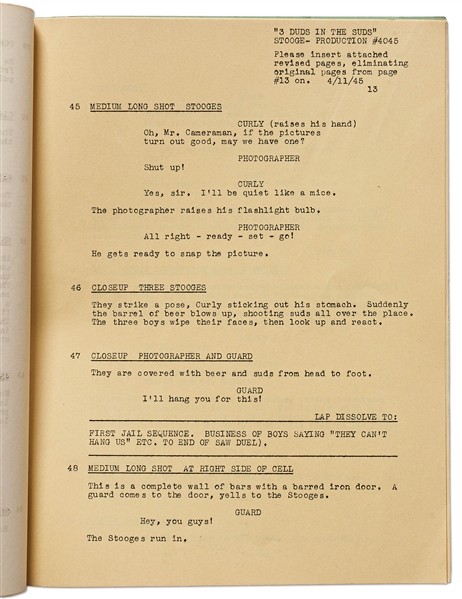 Moe Howard's Personally Owned Script for The Three Stooges 1946 Film ''Beer Barrel Polecats''