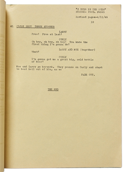 Moe Howard's Personally Owned Script for The Three Stooges 1946 Film ''Beer Barrel Polecats''