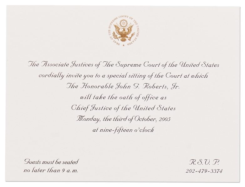 Invitations to the Investiture Ceremony and Reception of Supreme Court Chief Justice John Roberts