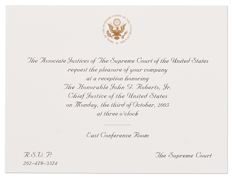 Invitations to the Investiture Ceremony and Reception of Supreme Court Chief Justice John Roberts