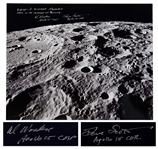 Al Worden & Dave Scott Signed 20" x 16" Photo of the Moons Surface -- Worden Additionally Writes His Famous Quote About Seeing Earth From the Moon