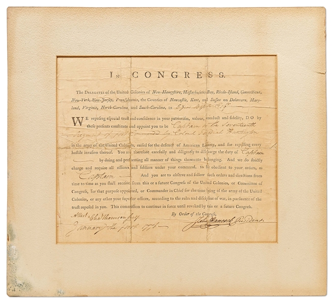 John Hancock Military Appointment Signed from 1776 During the Revolutionary War