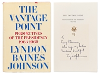 Lyndon B. Johnson Signed First Edition of The Vantage Point with an Amusing Inscription to a Man Who keeps my ladies looking beautiful -- With PSA/DNA COA