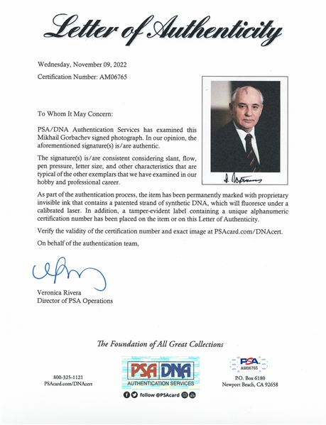 Mikhail Gorbachev Signed 8'' x 10'' Photo -- Near Fine Condition Without Inscription -- With PSA/DNA COA