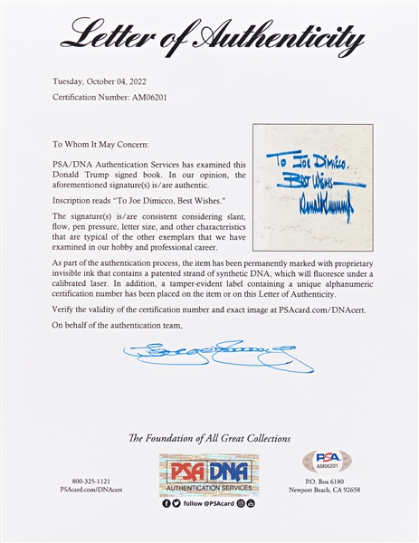 Donald Trump Signed First Edition of ''The Art of the Deal'' -- With PSA/DNA COA