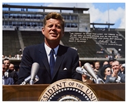 Charlie Duke Signed 20 x 16 Photo of John F. Kennedy, Quoting JFKs Inspring Speech to Send U.S. Astronauts to the Moon