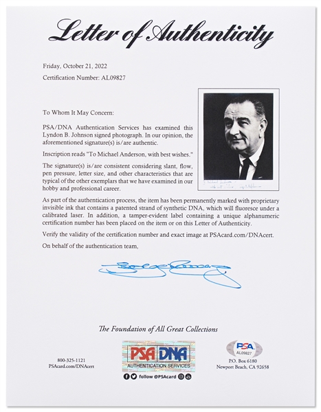 Lyndon B. Johnson Signed 8'' x 10'' Photo -- With PSA/DNA COA