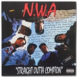 Straight Outta Compton LP Record Album Signed by the Photographer of the Iconic Photo with Essay on That Shot -- The revolver…was real