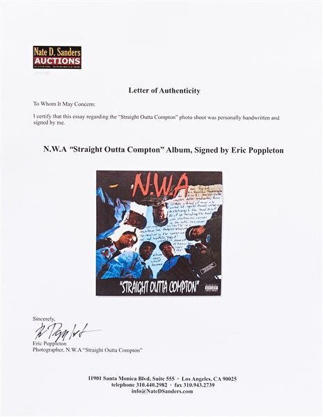 ''Straight Outta Compton'' LP Record Album Signed by the Photographer of the Iconic Photo with Essay on That Shot -- ''The revolver…was real''