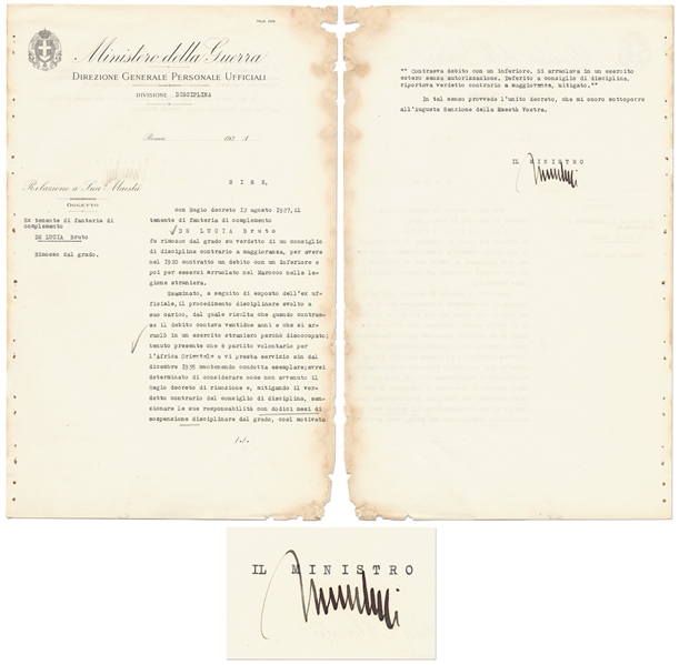 Benito Mussolini Document Signed as Prime Minister of Italy
