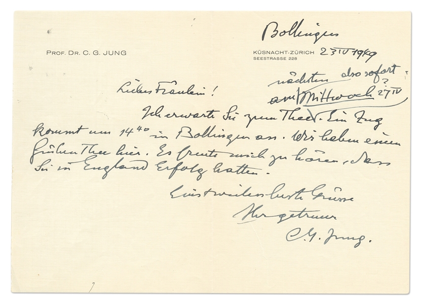 Carl Jung Autograph Letter Signed on His Personal Stationery