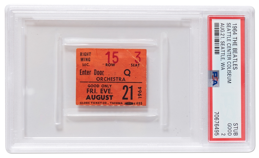 The Beatles Concert Ticket Stub from August 1964 in Seattle -- Encapsulated by PSA/DNA