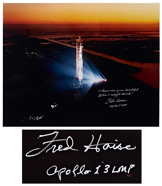 Gorgeous 20'' x 16'' Photo of the Apollo 13 Saturn V Rocket, Signed by Fred Haise