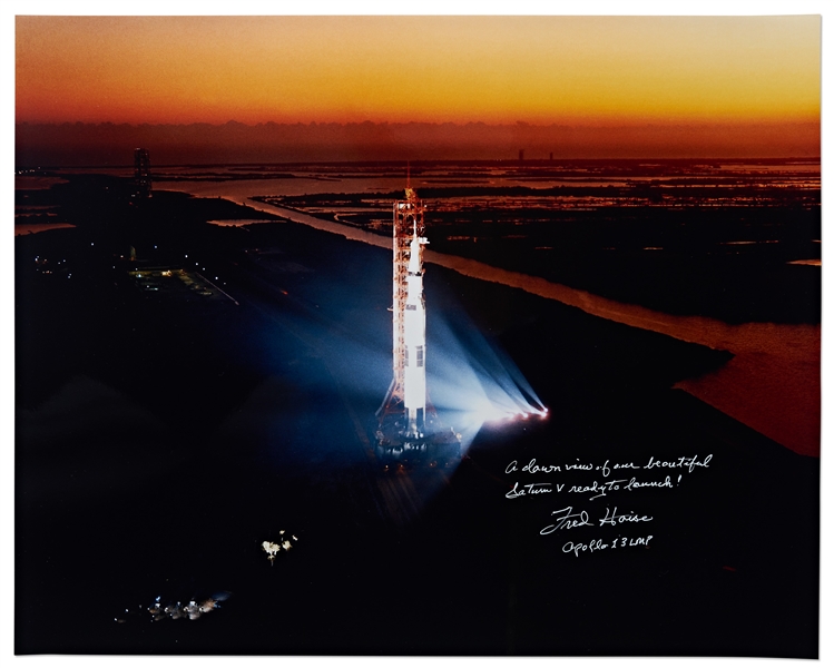 Gorgeous 20'' x 16'' Photo of the Apollo 13 Saturn V Rocket, Signed by Fred Haise