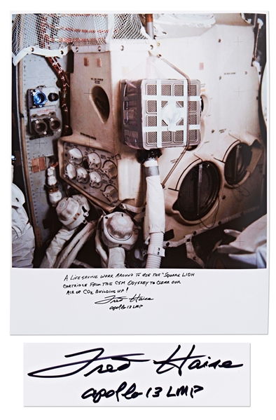 Fred Haise Signed 16'' x 20'' of the Apollo 13 ''Mailbox'' that Allowed the Astronauts to Breathe Air Within the Lunar Module