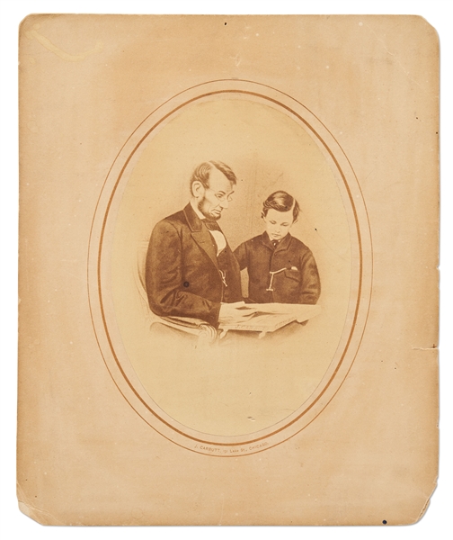 Large Oval Albumen Photo of ''Lincoln & Son'' Depicting Abraham Lincoln and His Son Tad -- Uncommonly Large Image Measures 5.5'' x 7.75''