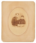 Large Oval Albumen Photo of Lincoln & Son Depicting Abraham Lincoln and His Son Tad -- Uncommonly Large Image Measures 5.5 x 7.75