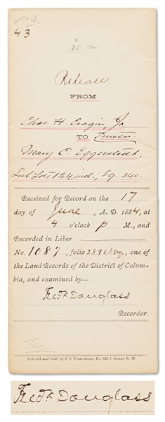 Frederick Douglass Document Signed as Recorder of Deeds