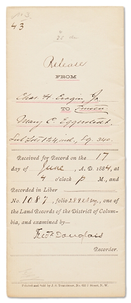 Frederick Douglass Document Signed as Recorder of Deeds