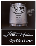 Fred Haise Signed 20 x 16 Photo of the Apollo 13 Lunar Plaque -- Haise Mentions How Jack Swigert Replaced Ken Mattingly on the Mission