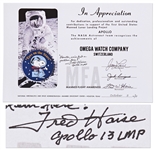 Fred Haise Signed Snoopy Award NASA Certificate Given to the Omega Watch Company After Apollo 13