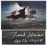 Fred Haise Signed 20 x 12.75 Photo of Steeds of Apollo, the Stunning Painting that Inspired the Apollo 13 Mission Insignia