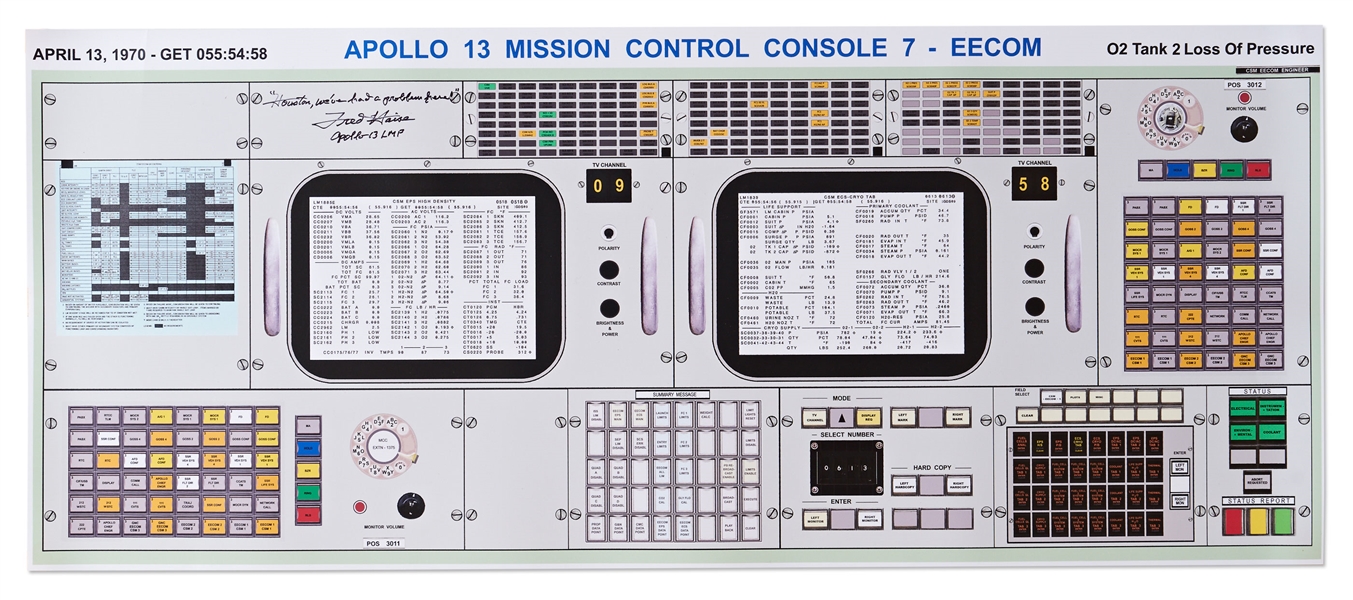 Fred Haise Signed Apollo 13 Mission Control Console Print -- Measures 14'' x 34''