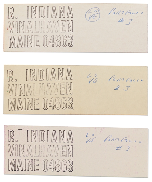 Robert Indiana Signed ''LOVE'' Artwork on 8.5'' x 11'' Sheet -- With His Orange, Green & Violet Color Swatches