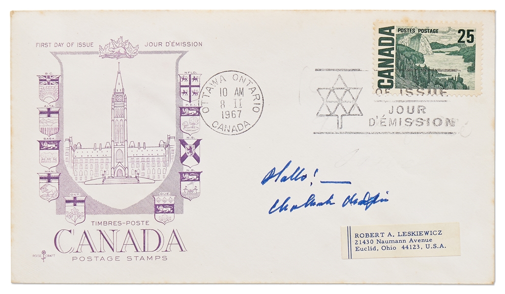 Charlie Chaplin Signed Canadian First Day Cover -- With PSA/DNA COA