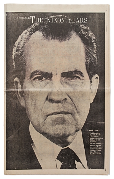 ''The Washington Post'' Mat from 9 August 1974 with the Historic Headline of ''Nixon Resigns'' -- Includes Original Newspaper