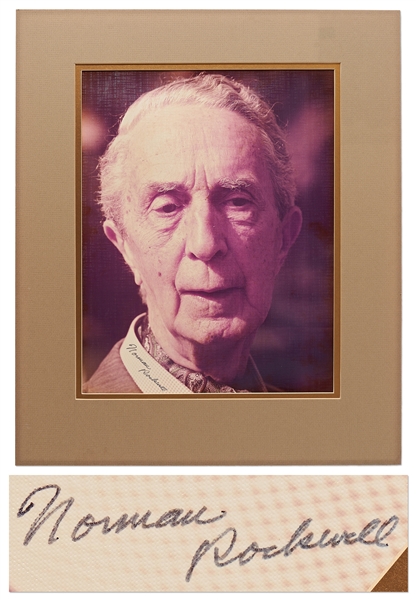Large 11'' x 14'' Signed Photo of Norman Rockwell -- Also With Handwritten Note by Rockwell on Back
