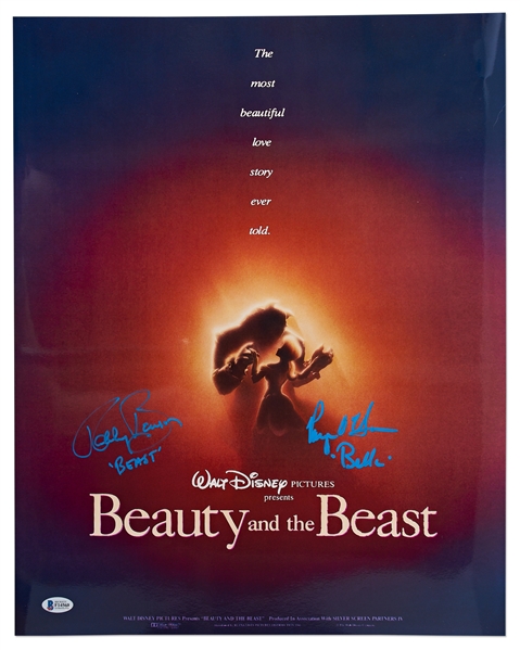 Large 16'' x 20'' ''Beauty and the Beast'' Poster Photo Signed by Paige O'Hara as Belle and Robby Benson as the Beast