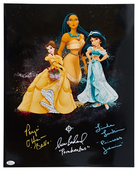 Large 16'' x 20'' Photo Signed by Three Disney Heroines: Paige O'Hara from ''Beauty and the Beast'', Irene Bedard from ''Pocahontas'' & Linda Larkin from ''Aladdin'' -- With JSA COA