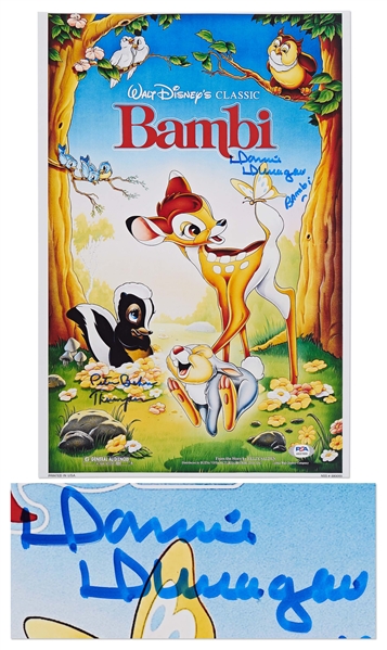 ''Bambi'' Cast-Signed 12'' x 18'' Poster Photo -- Signed by the Original Actors Who Voiced Bambi & Thumper in the 1942 Film -- With PSA/DNA COA