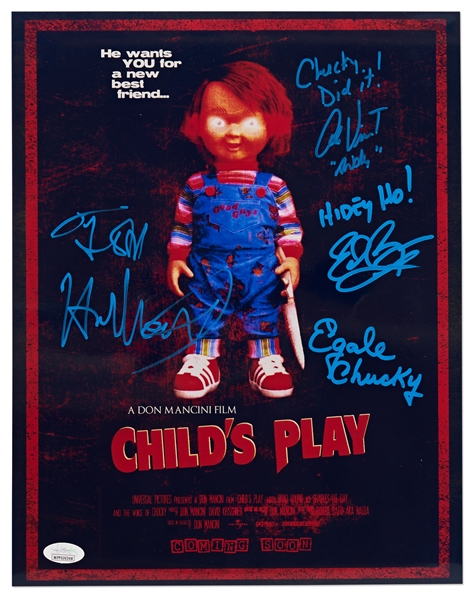 ''Child's Play'' Cast-Signed 11'' x 14'' Photo -- The First Movie Featuring Horror Movie Villain Chucky -- With JSA COA