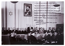 Large 20 x 16 Photo of the Signing of Israels Declaration of Independence, with Handwritten Excerpt from the Grandson of David Ben-Gurion
