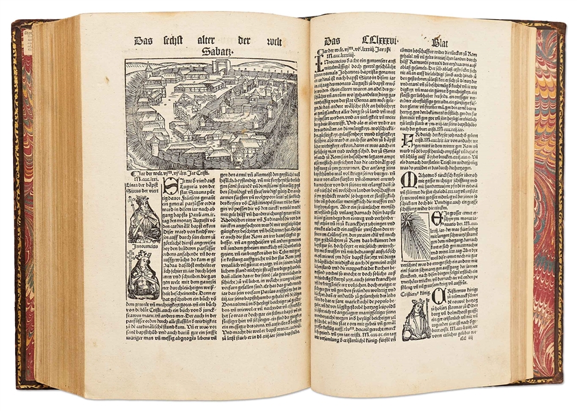 Scarce 1500 Third German Edition of ''Nuremberg Chronicle'' & the First Pirated German Edition -- Complete with Double Page Map of Europe