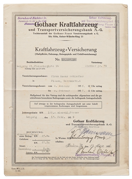 Very Rare Oscar Schindler Pre-World War II Document Signed from 1936 -- With University Archives COA