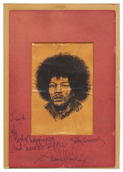 Jimi Hendrix Signed Matted Artwork of Himself -- Uninscribed and with Roger Epperson COA