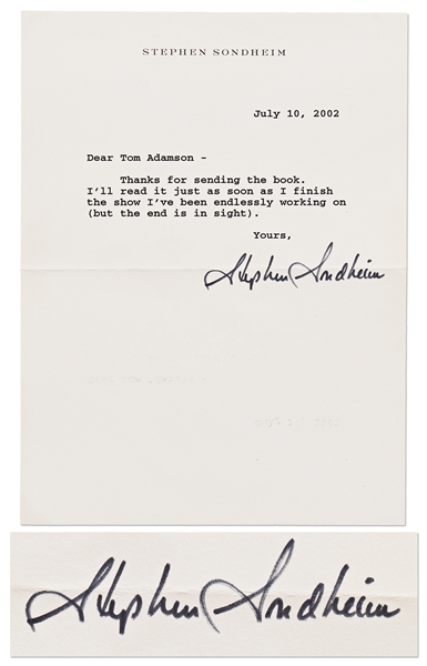 Stephen Sondheim Letter Signed -- ''…as soon as I finish the show I've been endlessly working on…''