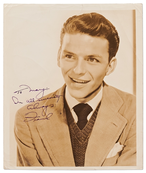 Lot of 3 Items Signed by Frank Sinatra -- Includes 8'' x 9.5'' Signed Photo, Frank's Personally Owned & Signed Air Travel Card from 1941-42 & Signed Note Written to Himself