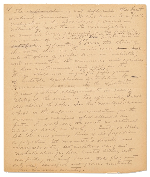 Warren G. Harding Signed & Handwritten 33pp. Speech -- ''We ought to declare an end to bureaucracy, crowned with autocracy…to a government by law and the free activities of a law-abiding people''