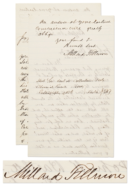 Millard Fillmore Autograph Letter Signed Regarding the Buffalo Historical Society